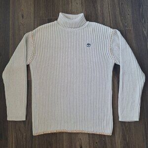 💙 Timberland Women's Knit Turtleneck Sweater Size L/XL 100% Cotton Stretch Warm